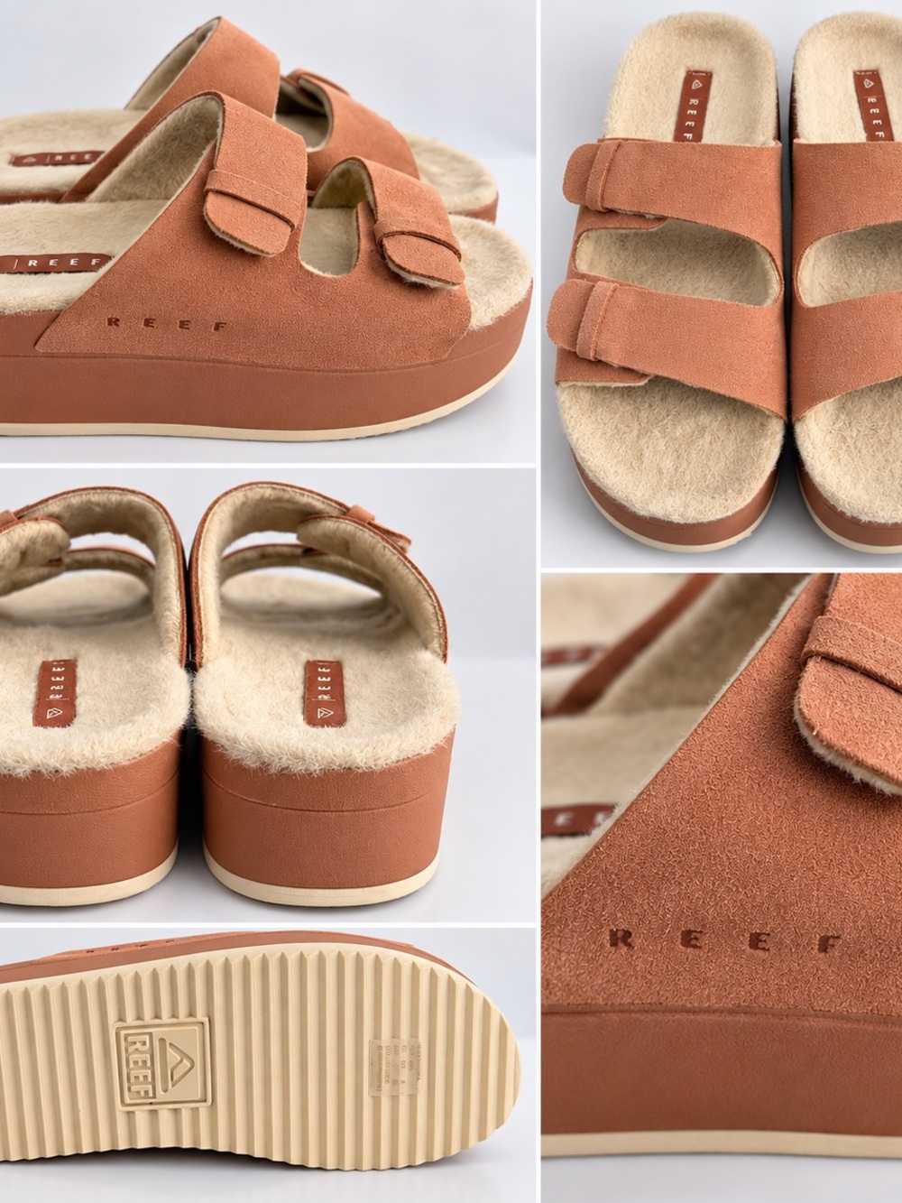 Reef Women's Ojai Rust Suede Platform Slide with Plush Footbed
